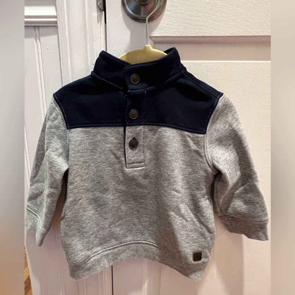 Boys Janie and Jack 3 button blue/gray sweatshirt size 12-18 months